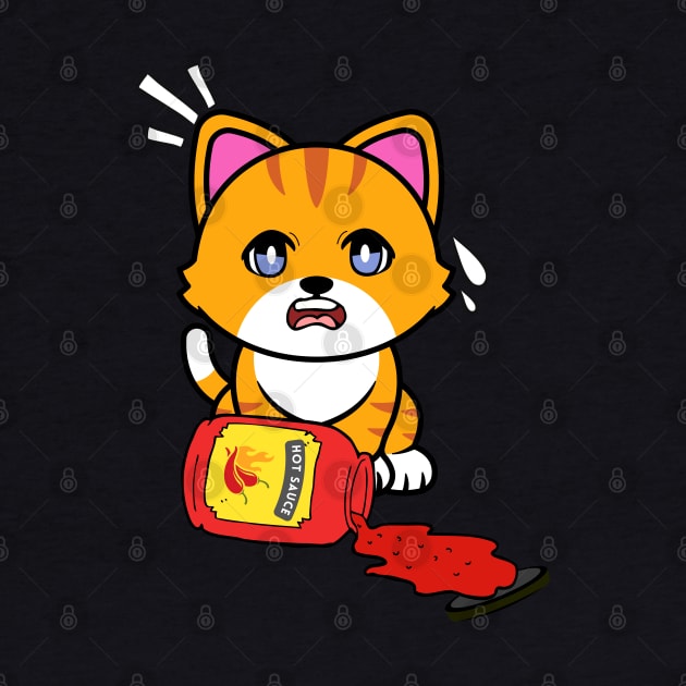 Cute Orange cat Spills Hot Sauce Tabasco by Pet Station